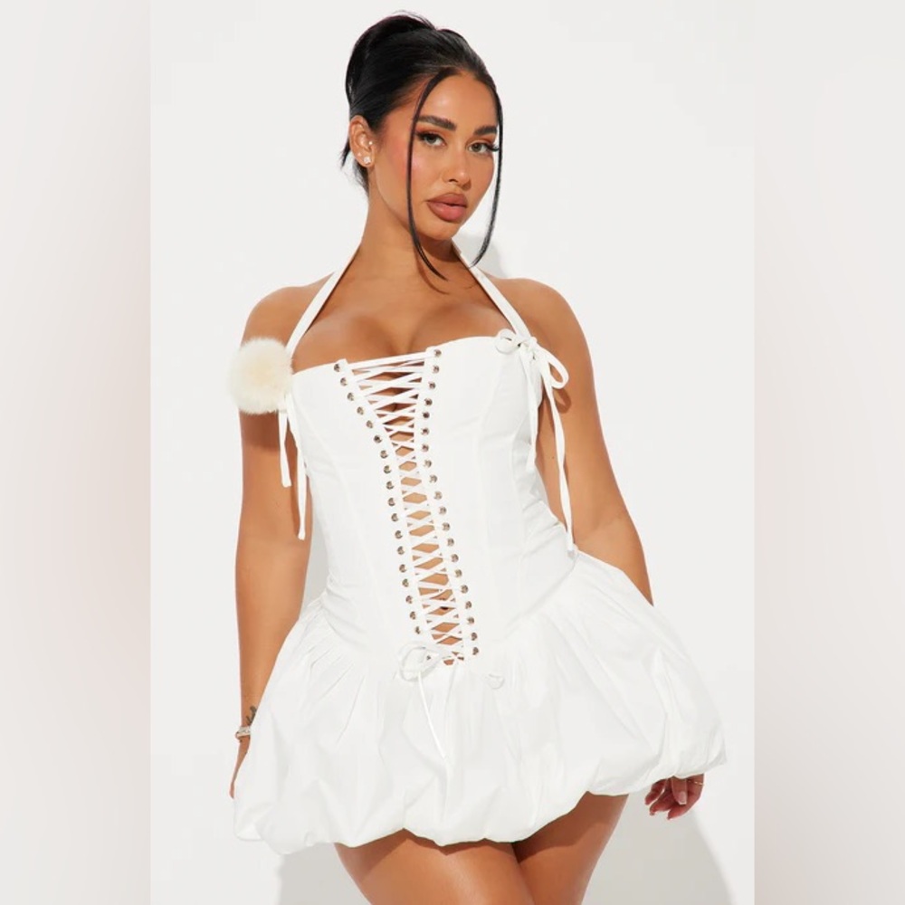 White Lace-Up Corset Dress
